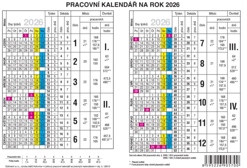 Pracovní kalendář na rok 2026