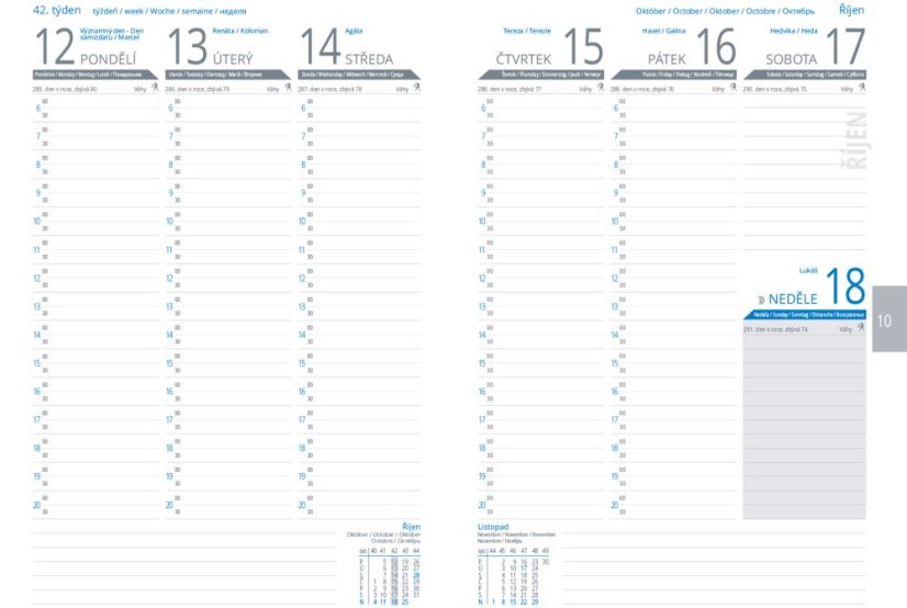 Týdenní diář A5 Variace modrý/světle modrý