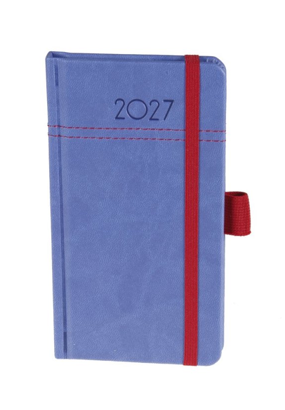 Týdenní kapesní diář A6 Blue modrý/bordó gumička