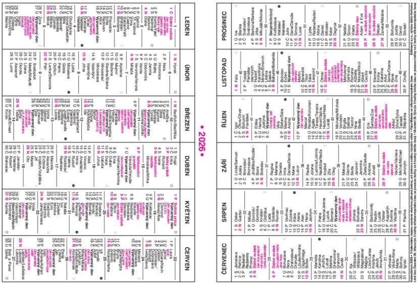 Pracovní kalendář na rok 2026