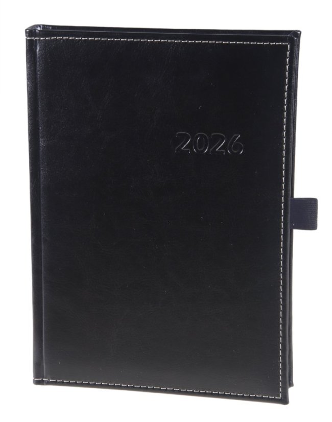 Týdenní diář A5 Erba černý/béžově obšitý